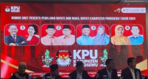 Nomor Urut Paslon Bupati Pringsewu 2024 Ditetapkan, Riyanto-Umi Raih Nomor Urut 3.