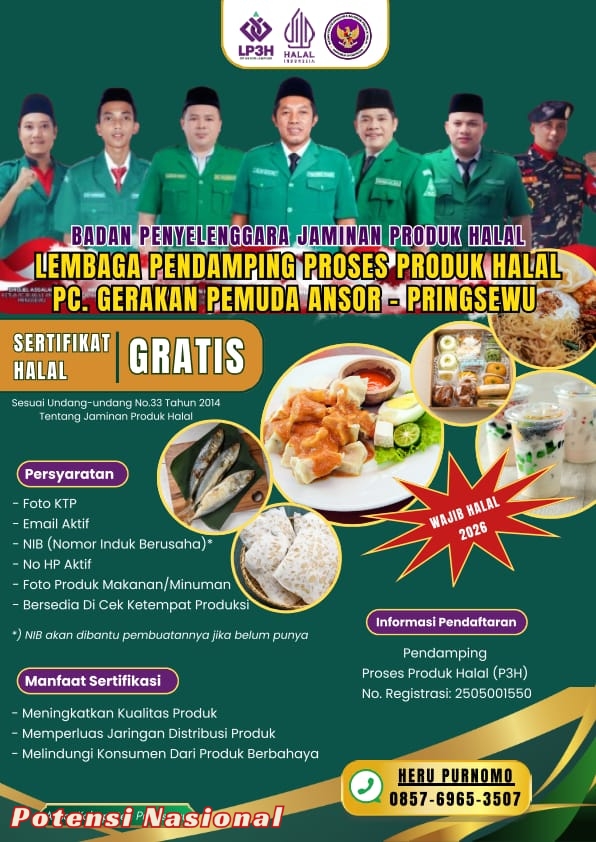 Ansor Lampung Dampingi UMKM Pringsewu Dapatkan Sertifikat Halal Gratis