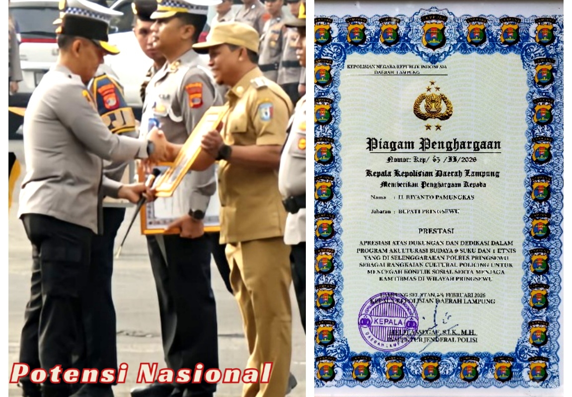 Bupati Pringsewu Dapat Penghargaan Dari Kapolda Lampung 