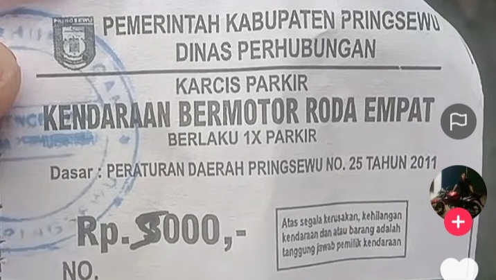 Viral di TikTok, Karcis Parkir Rp5 Ribu di Pringsewu Jadi Sorotan Warganet