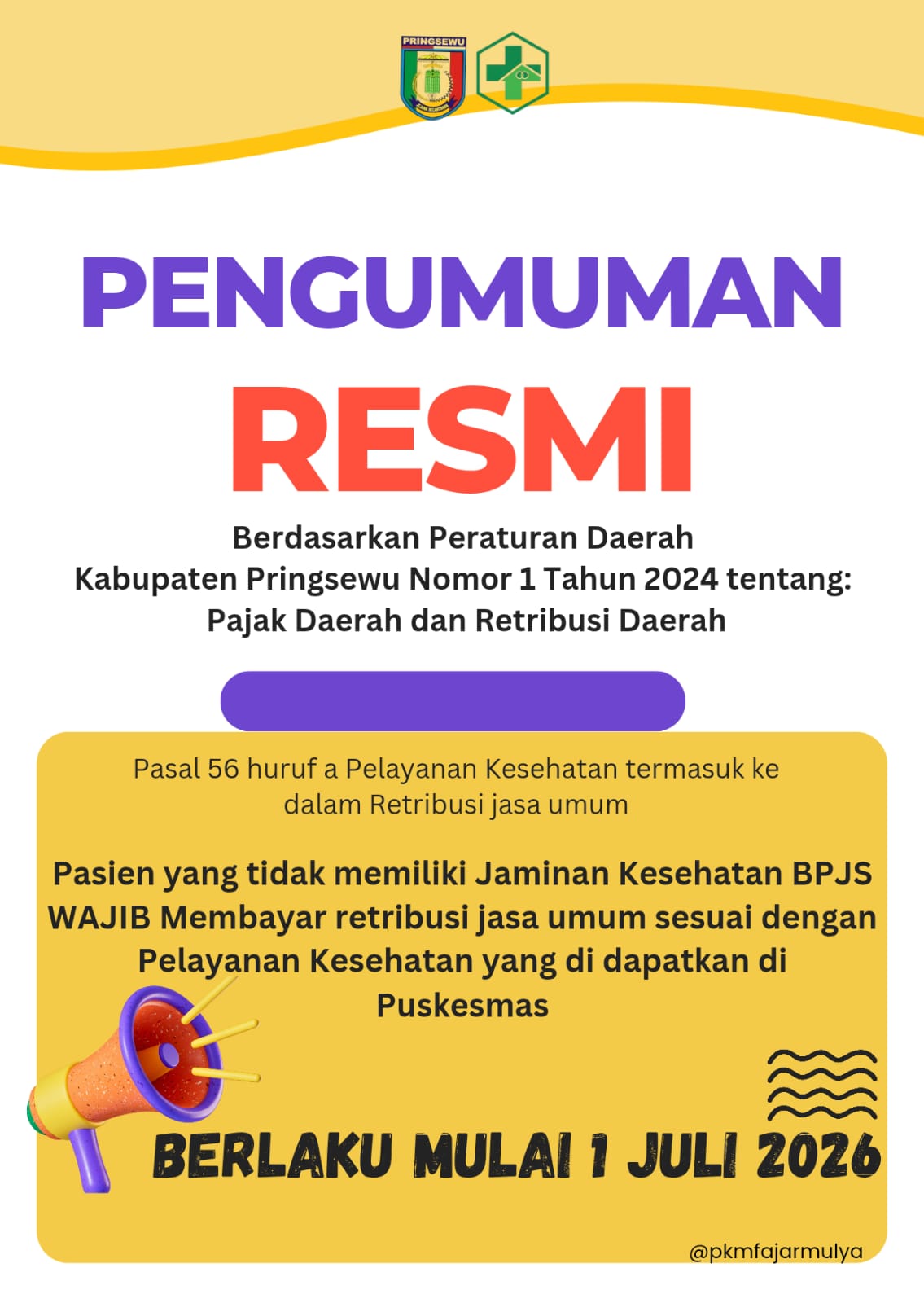 Mulai 1 Juli 2026, Pasien Tanpa BPJS di Semua Puskesmas Di Kabupaten Pringsewu Wajib Bayar Retribusi, Dinkes Belum Beri Penjelasan