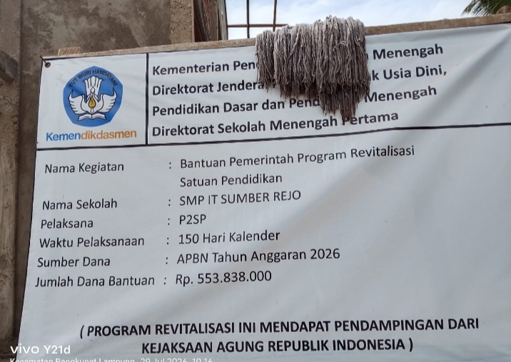 Revitalisasi SMP IT Sumberjo Rp535,8 Juta Disorot, Dugaan Material Tak Sesuai hingga Minim Transparansi Jadi Sorotan