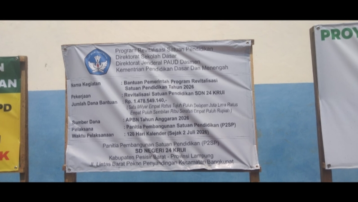 Peningkatan Gedung SD Negeri 24 Krui Disorot, Warga Pertanyakan Pelaksanaan Revitalisasi Secara Swakelola