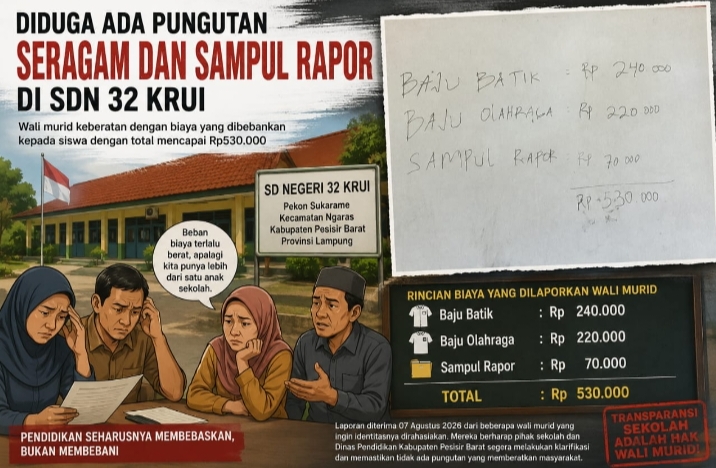 Diduga Ada Pungutan Seragam dan Sampul Rapor di SDN 32 Krui, Wali Murid Keluhkan Biaya Rp530 Ribu per Siswa