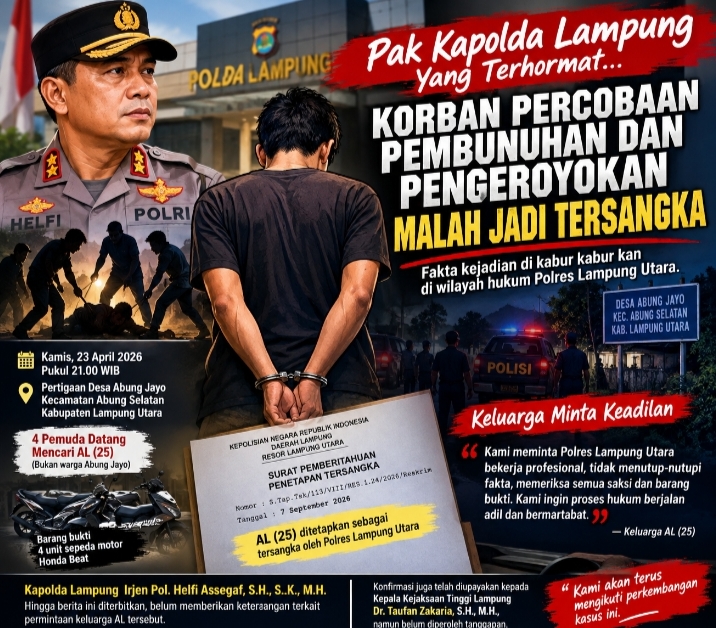 Korban Mengaku Dikeroyok Malah Jadi Tersangka, Keluarga AL Minta Polres Lampung Utara Buka Fakta Perkara
