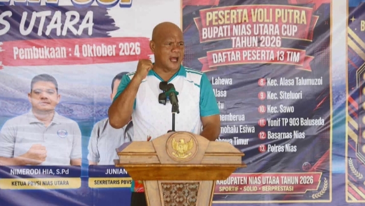 Bupati Amizaro Waruwu Buka Open Turnamen Bola Voli Bupati Cup Nias Utara 2026