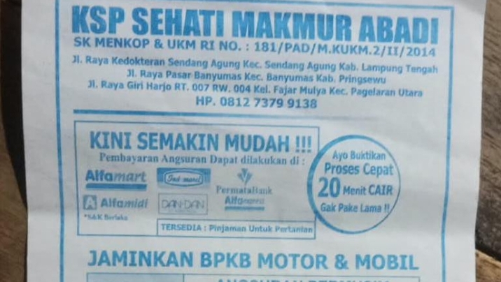 Warga Pagelaran Utara Pertanyakan KSP Sehati Makmur Abadi, Tunggakan Dua Bulan Berujung Tuntutan Pelunasan Sekaligus