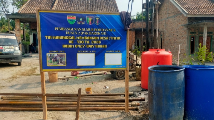 Kabar Baik TMMD ke-130, Sumur Bor Kodim 0427/Way Kanan Mulai Temukan Sumber Air Bersih